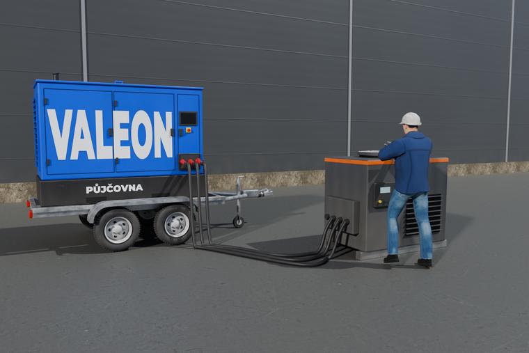 Centrála Valeon připojená k mobilní odporové zátěži